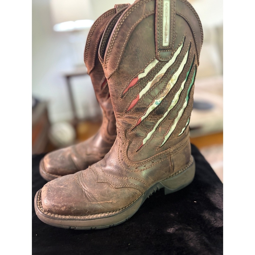Shyanne Womens Brown Leather Mexican Flag Inlay CowgirlBoots BSWFA20P27Size 8.5B